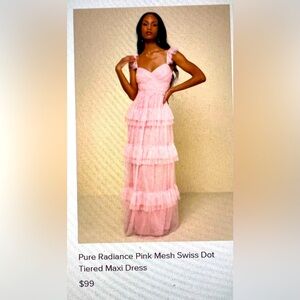 Lulus NWT Pink radiance mesh Swiss dot tiered maxi dress,  XL or size 12.